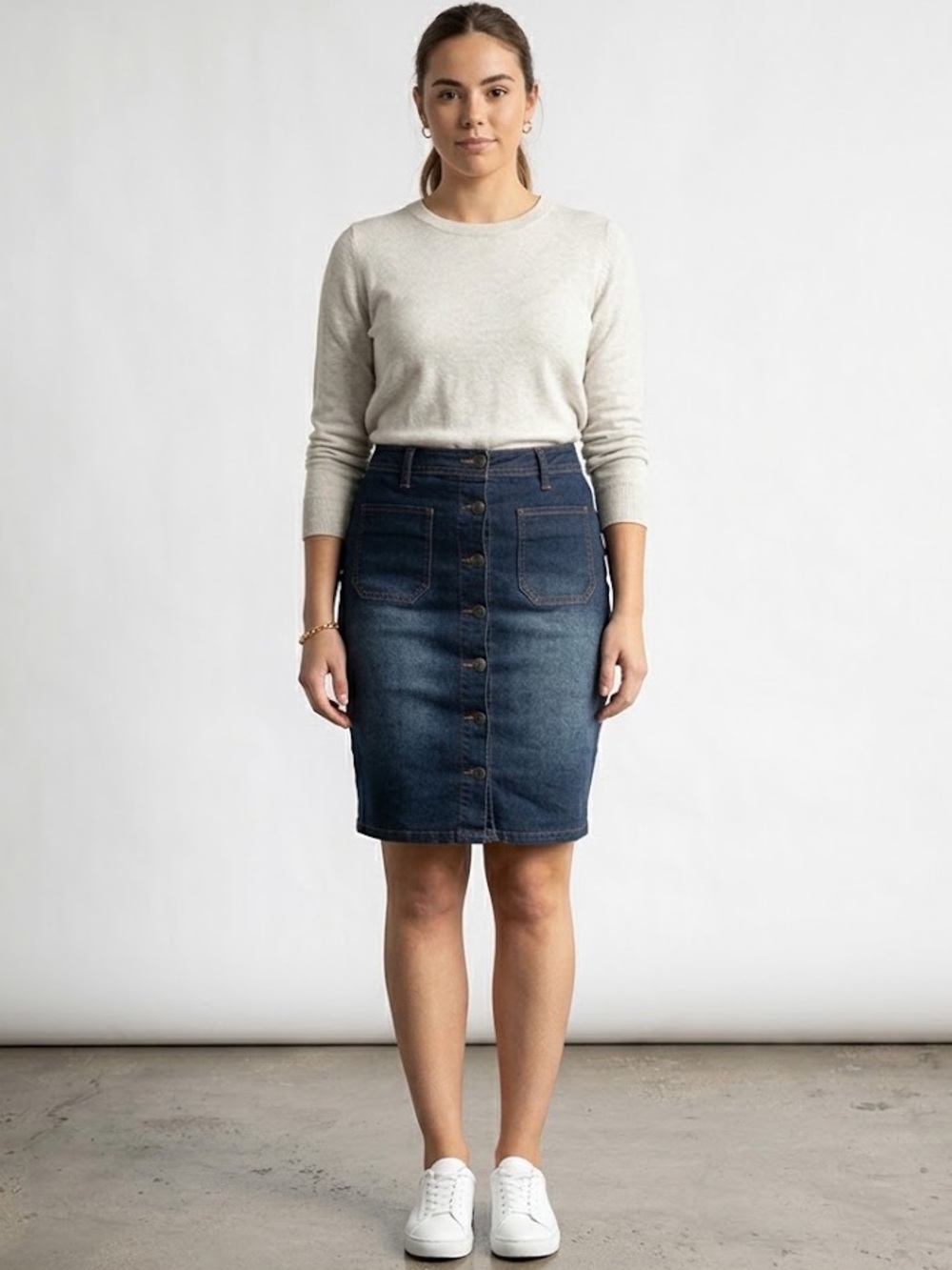 Kenneth Cole Reaction Dark Wash Button Front Denim Pencil Skirt